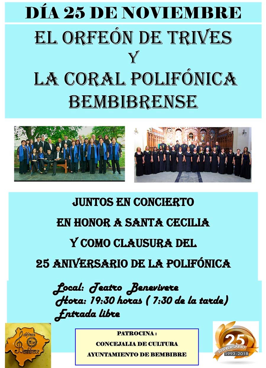cartel concierto santa cecilia y cierre 25 aniversario coral polifonica bembibrense bembibre el bierzo