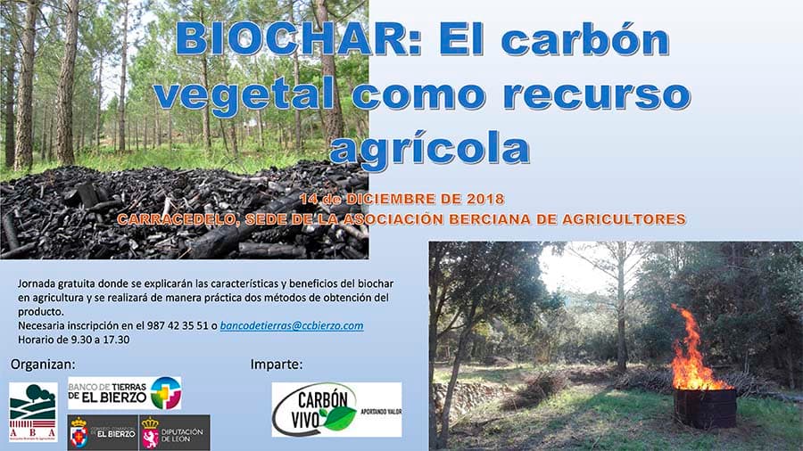 cartel jornadas sobre el uso del carbon vegetal en el mundo agricola por el banco de tierras y aba el bierzo
