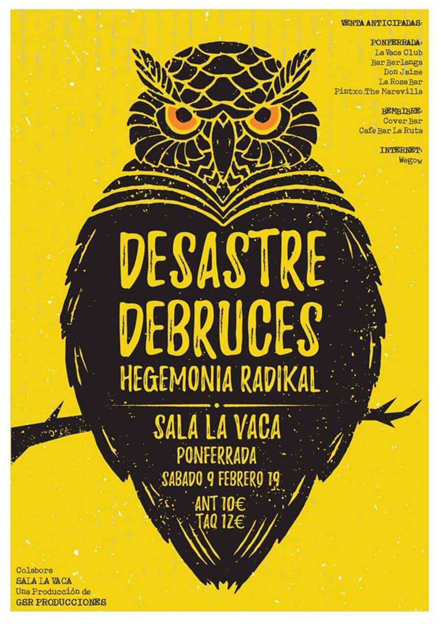cartel concierto desastre debruces y hegemonia radikal en sala la vaca ponferrada el bierzo